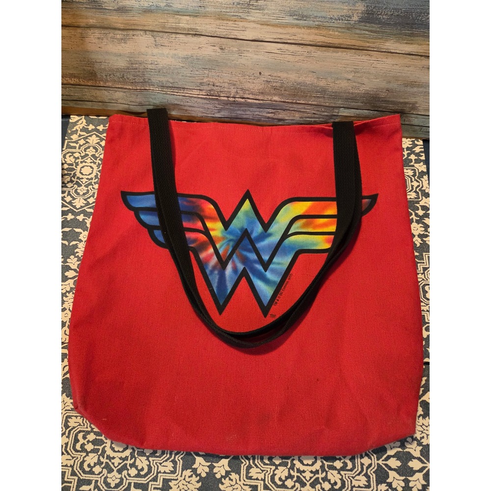 😎Wonder Woman Tie Dye Logo Canvas Tote Bag Red